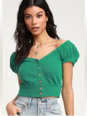 Brighter Days Green Button-Front Crop Top
By Free People L